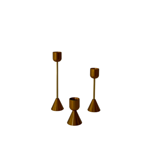 European Gold Taper Candle Holder Set